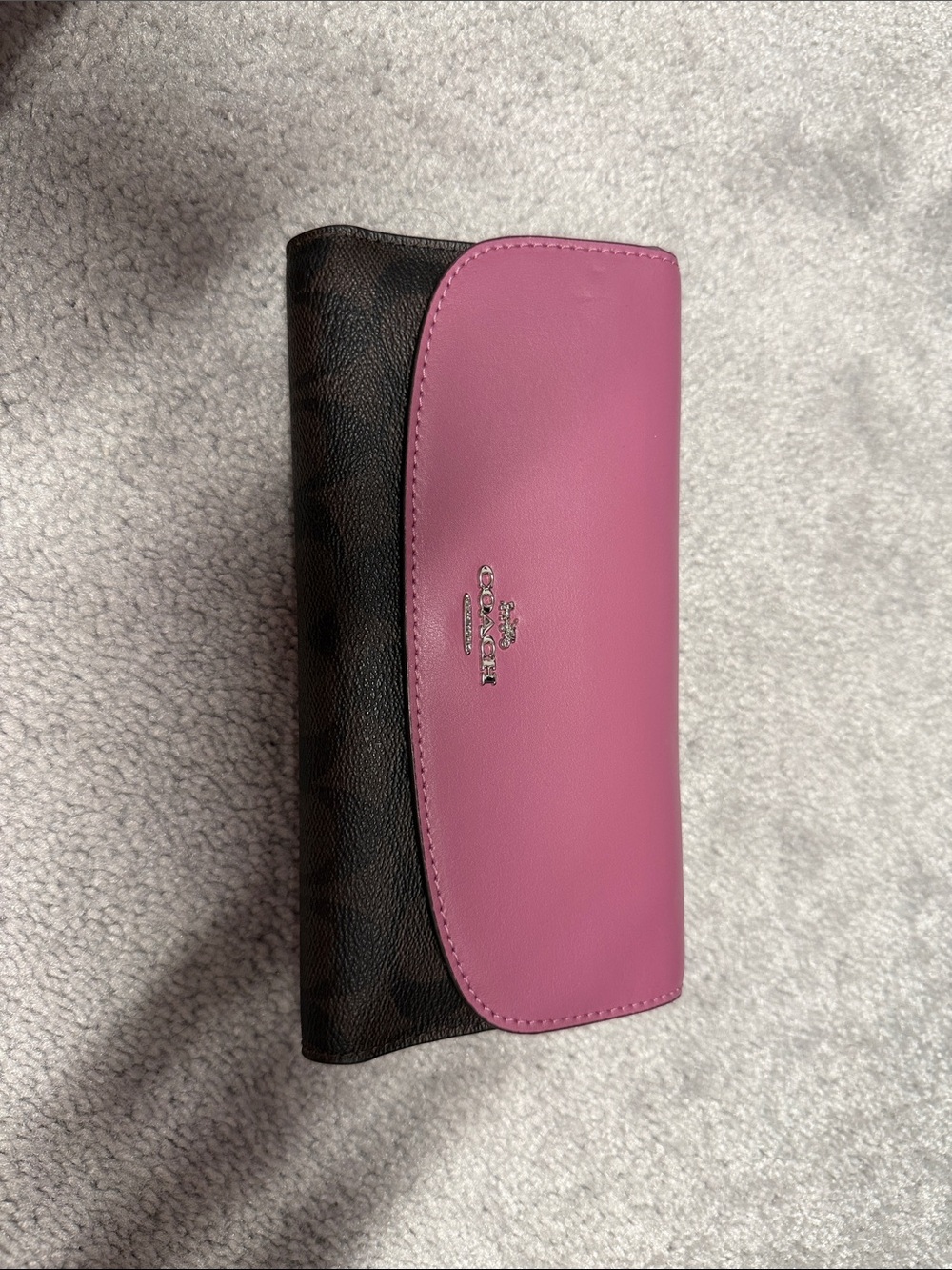 Coach Pink Leather Flap Signature Brown Canvas Continental Wallet